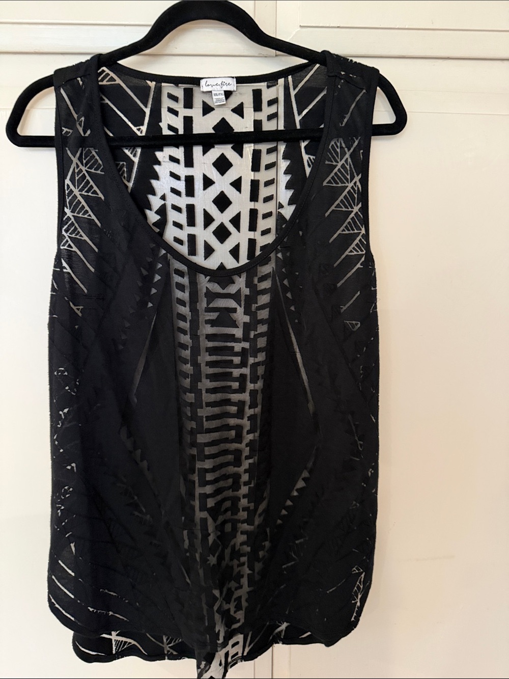 love, Fire Black Sheer Geometric-Pattern Tank Top